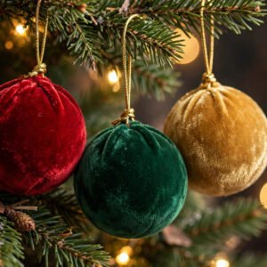 Velvet Christmas ornaments and festive tree decorations